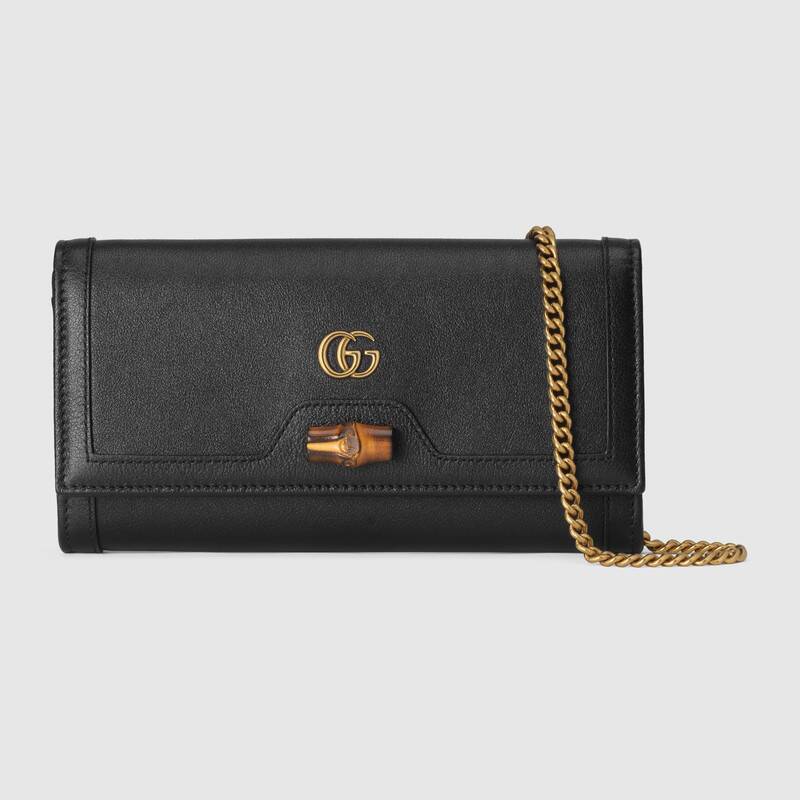 Gucci Diana Chain Wallet With Bamboo 658243 Black